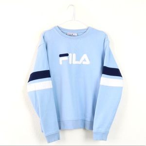 FILA Light Blue Stripe Sleeve Pullover Crew Neck Sweater